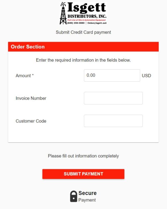 Credit Card Payment Isgett Distributors